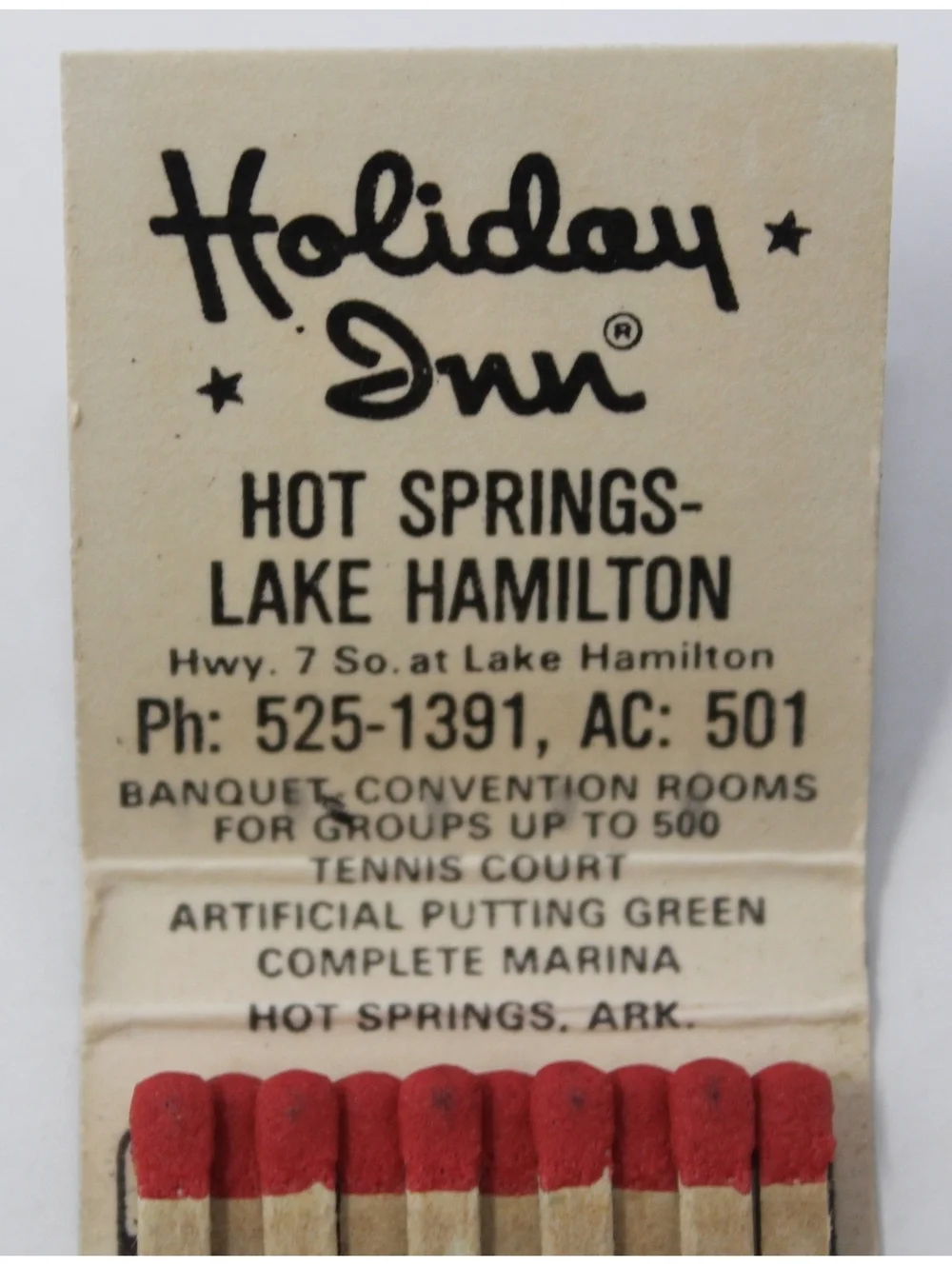 Vintage 1960s Holiday Inn Holidex Matchbook Hot Springs Lake Hamilton Arkansas
